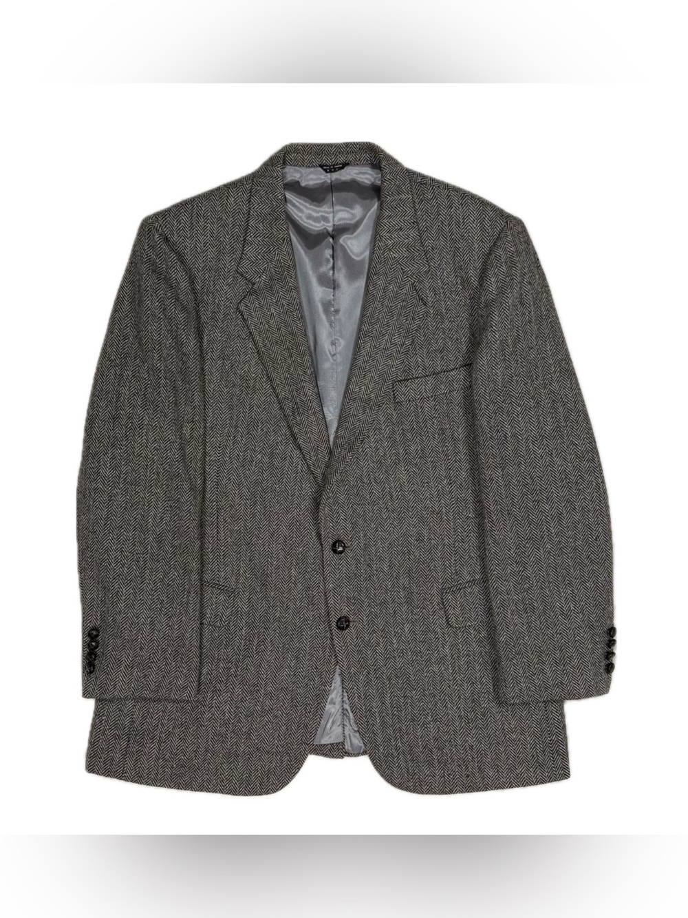 Vtg Joe Namath‎ Pure Wool Grey Herringbone Tweed Blazer Sport Coat Mens 48L